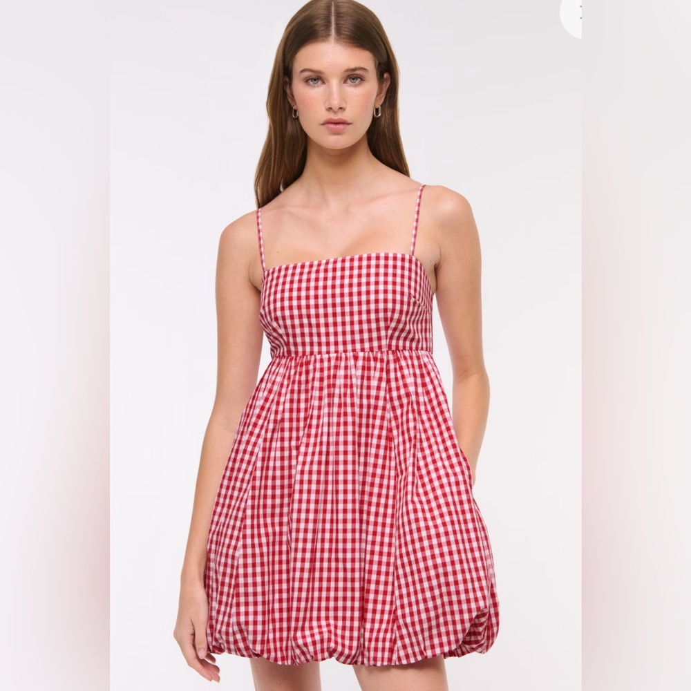 Abercrombie & Fitch Emerson Poplin Mini Dress Red Gingham Smocked Sz L